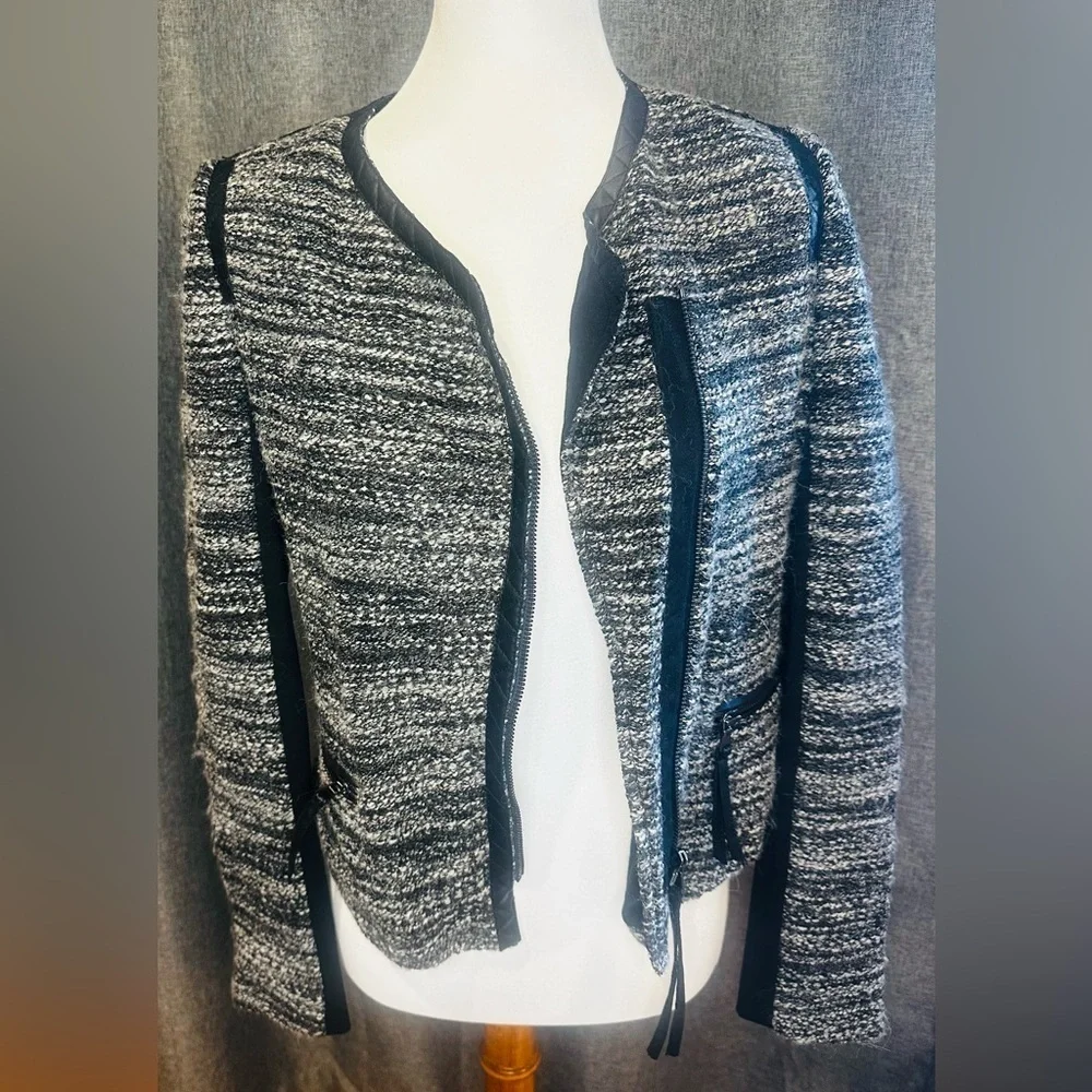 Rebecca Taylor Black & White Tweed Moto Jacket | Size 6
